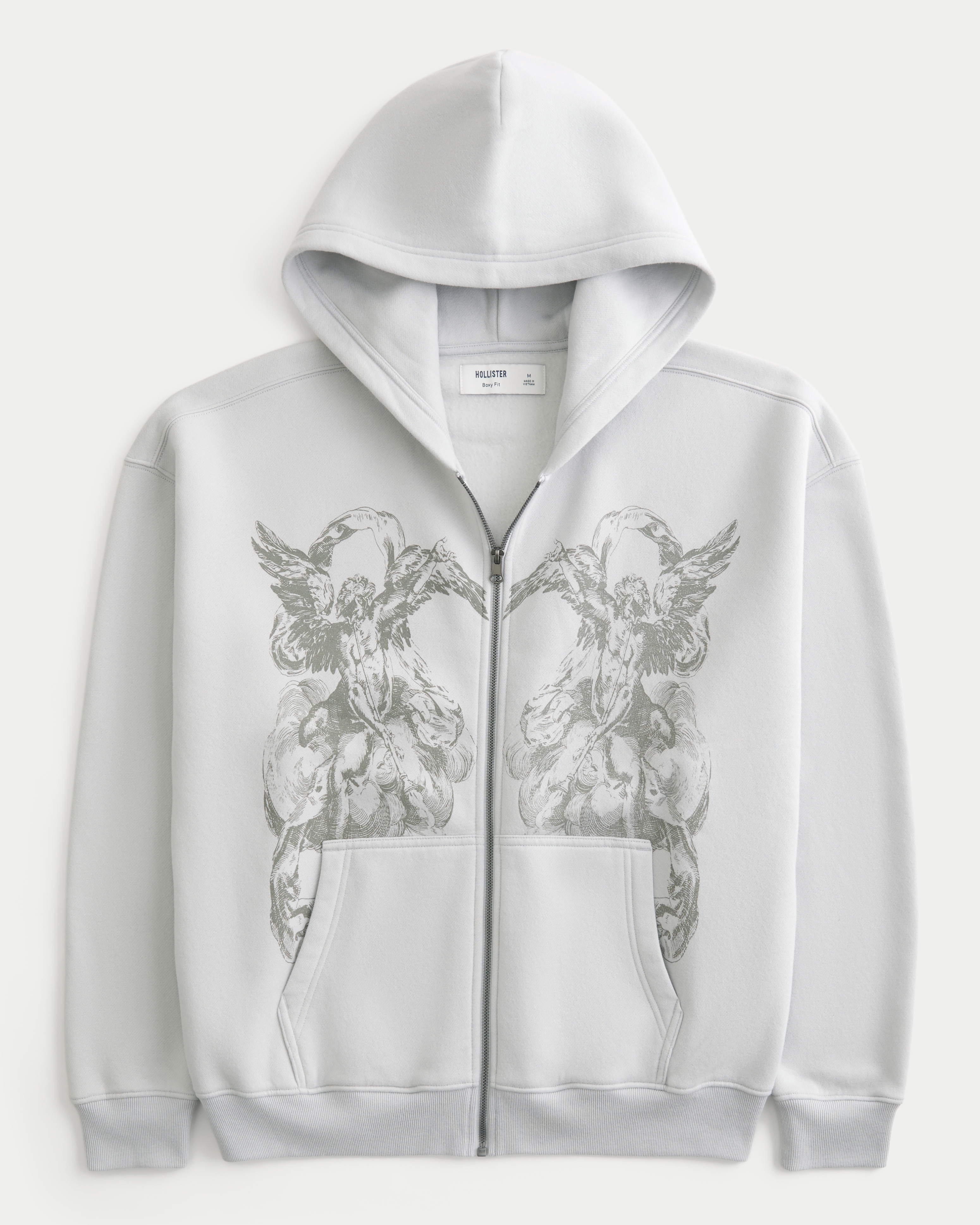 Hollister Feel Good Boxy Zip-Up Angel Graphic Hoodie