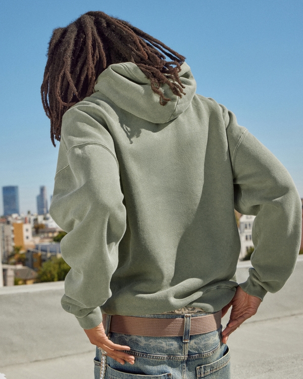 Hollister Feel Good Boxy Washed Hoodie, Washed Dark Olive view 1