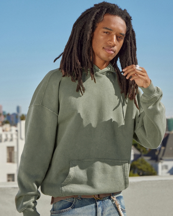 Hollister Feel Good Boxy Washed Hoodie, Washed Dark Olive view 2