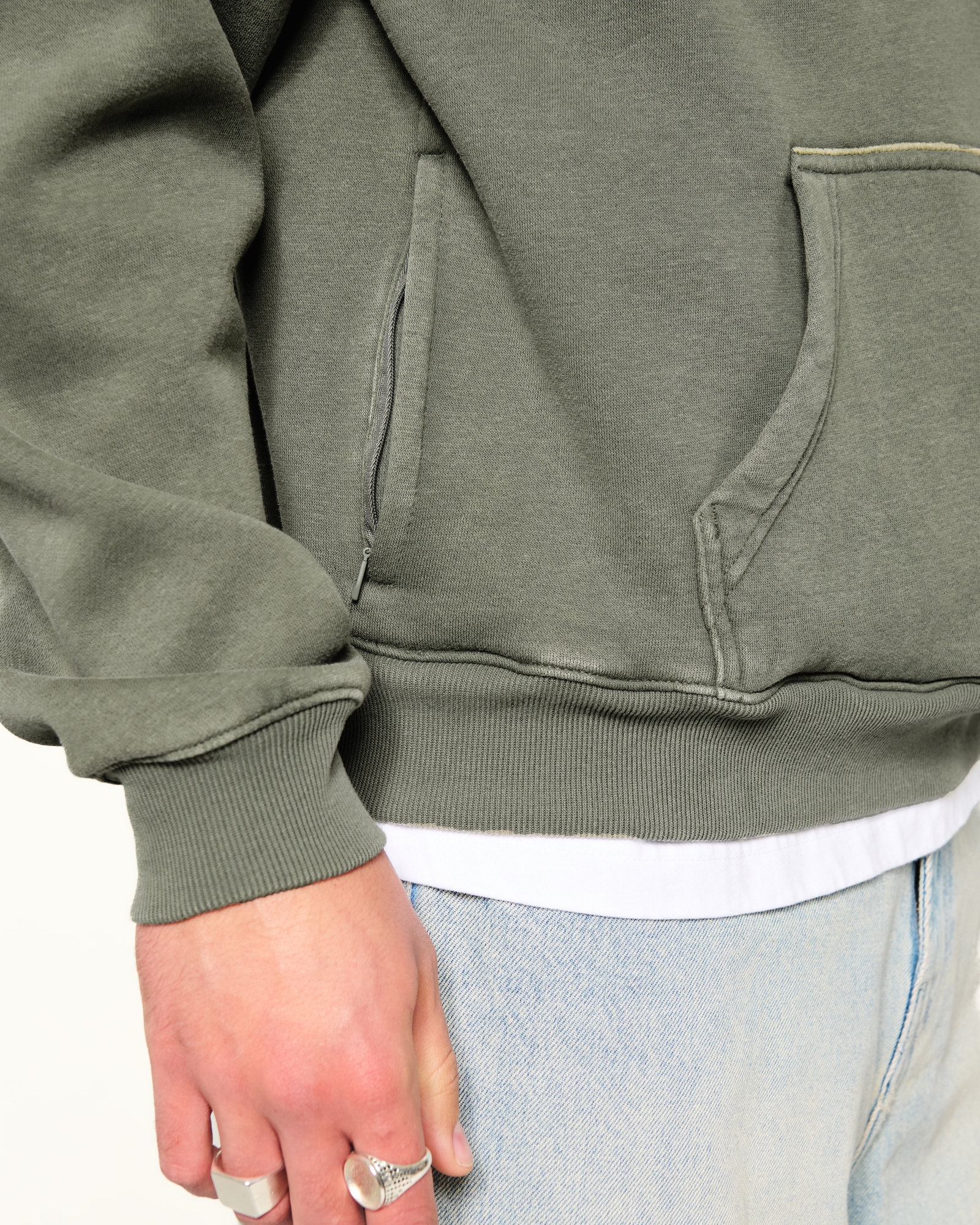 Men's Feel Good Boxy Washed Hoodie in Washed Dark Olive Size S from Hollister