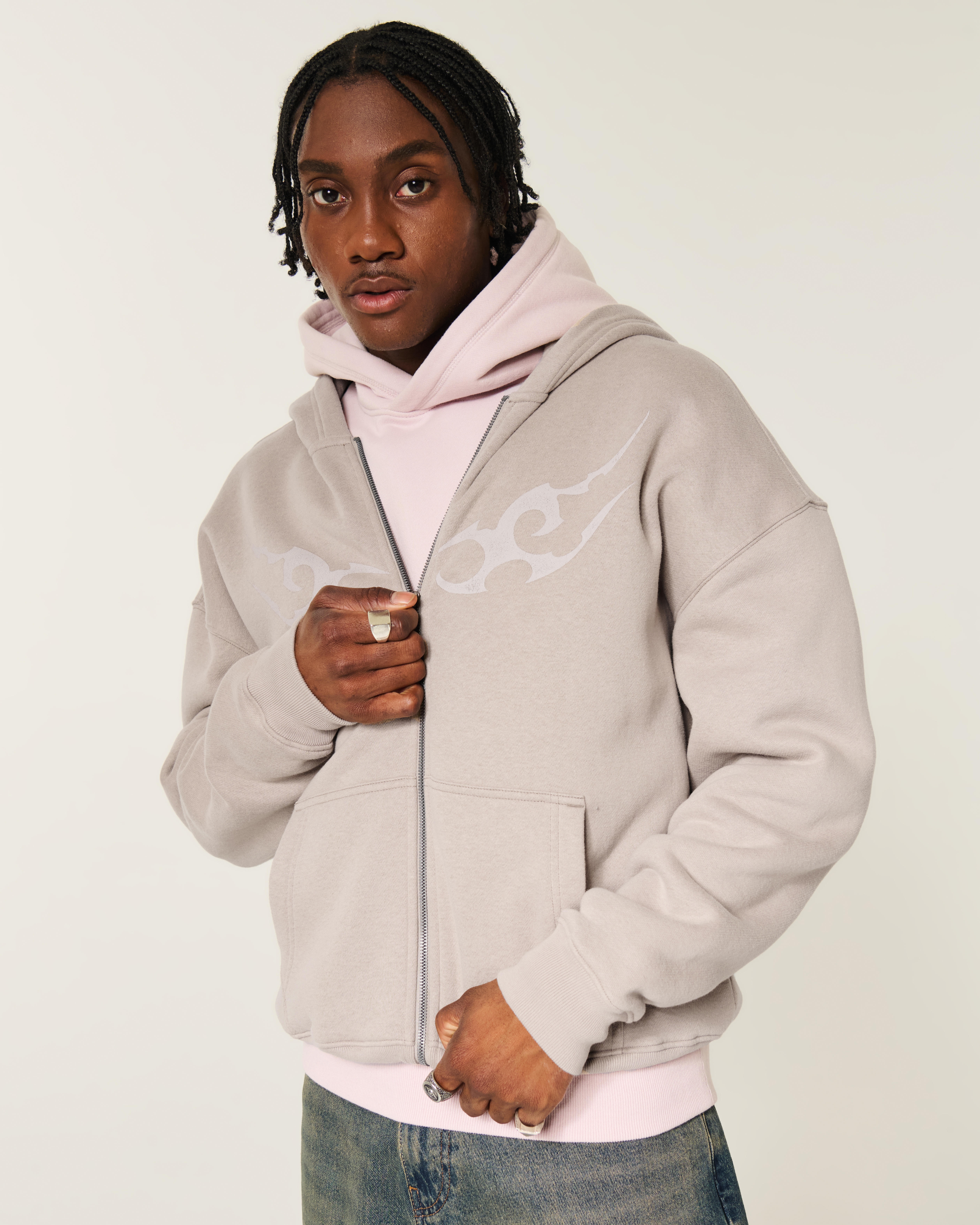 Boxy Graphic Zip-Up Hoodie