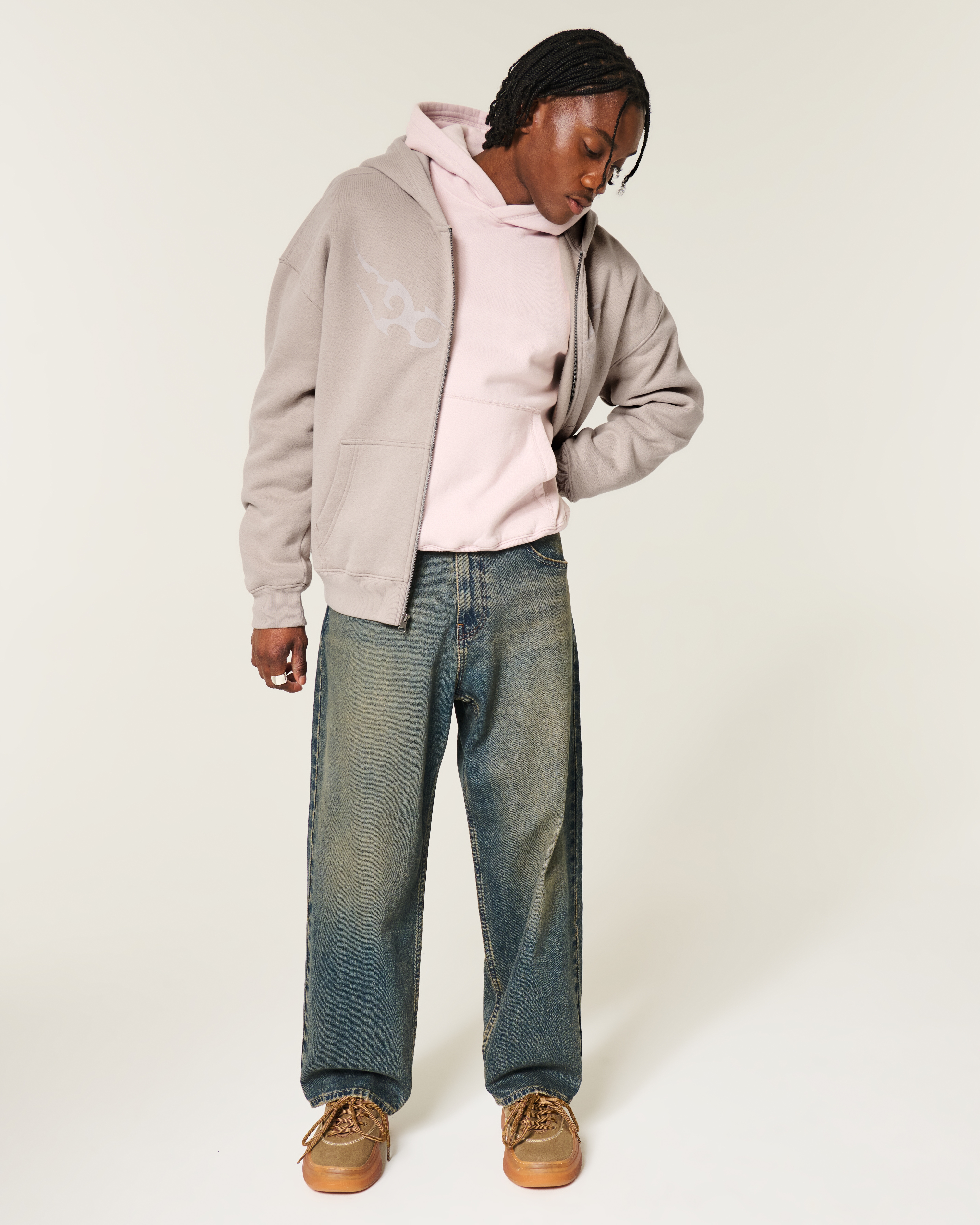 Hollister Feel Good Boxy Graphic Zip-Up Hoodie