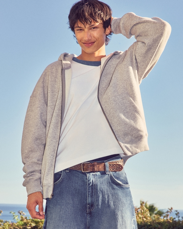 Boxy Zip-Up Hoodie, Heather Gray view 1