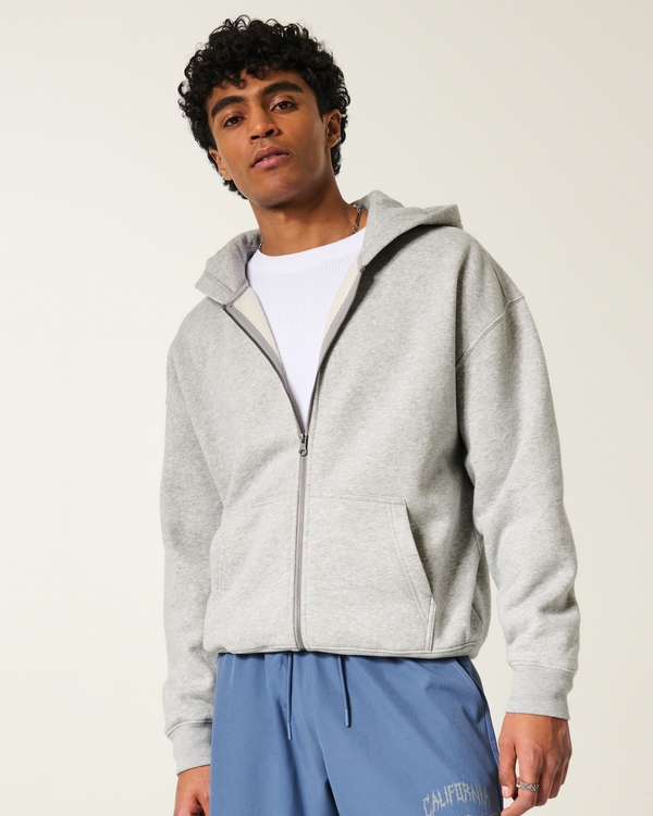 Boxy Zip-Up Hoodie, Heather Gray view 1