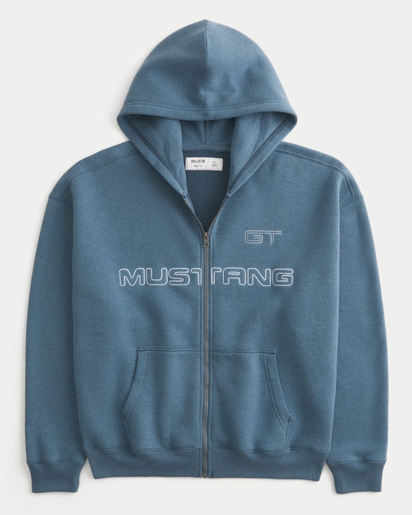 Boxy Zip-Up Ford Mustang Graphic Hoodie