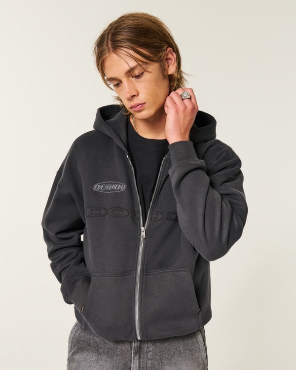 Boxy Zip-Up Dodge Demon Graphic Hoodie, Faded Black view 2