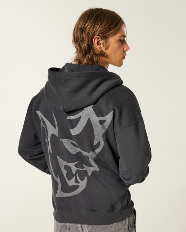 Men's Hollister Feel Good Boxy Zip-Up Dodge Demon Graphic Hoodie