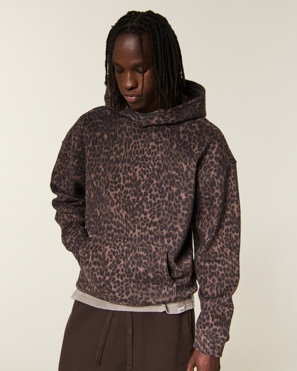 Boxy Leopard Print Hoodie