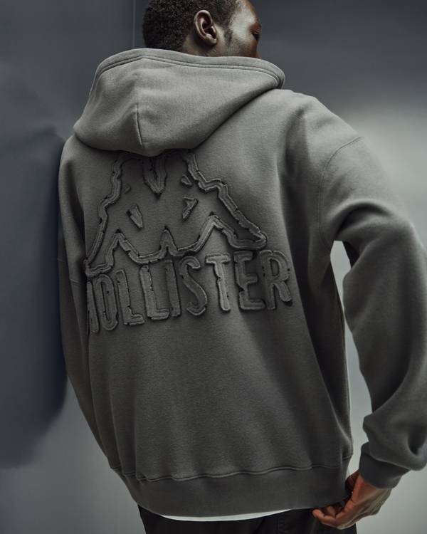 Hollister + Kappa Boxy Zip-Up Logo Graphic Hoodie, Black view 1