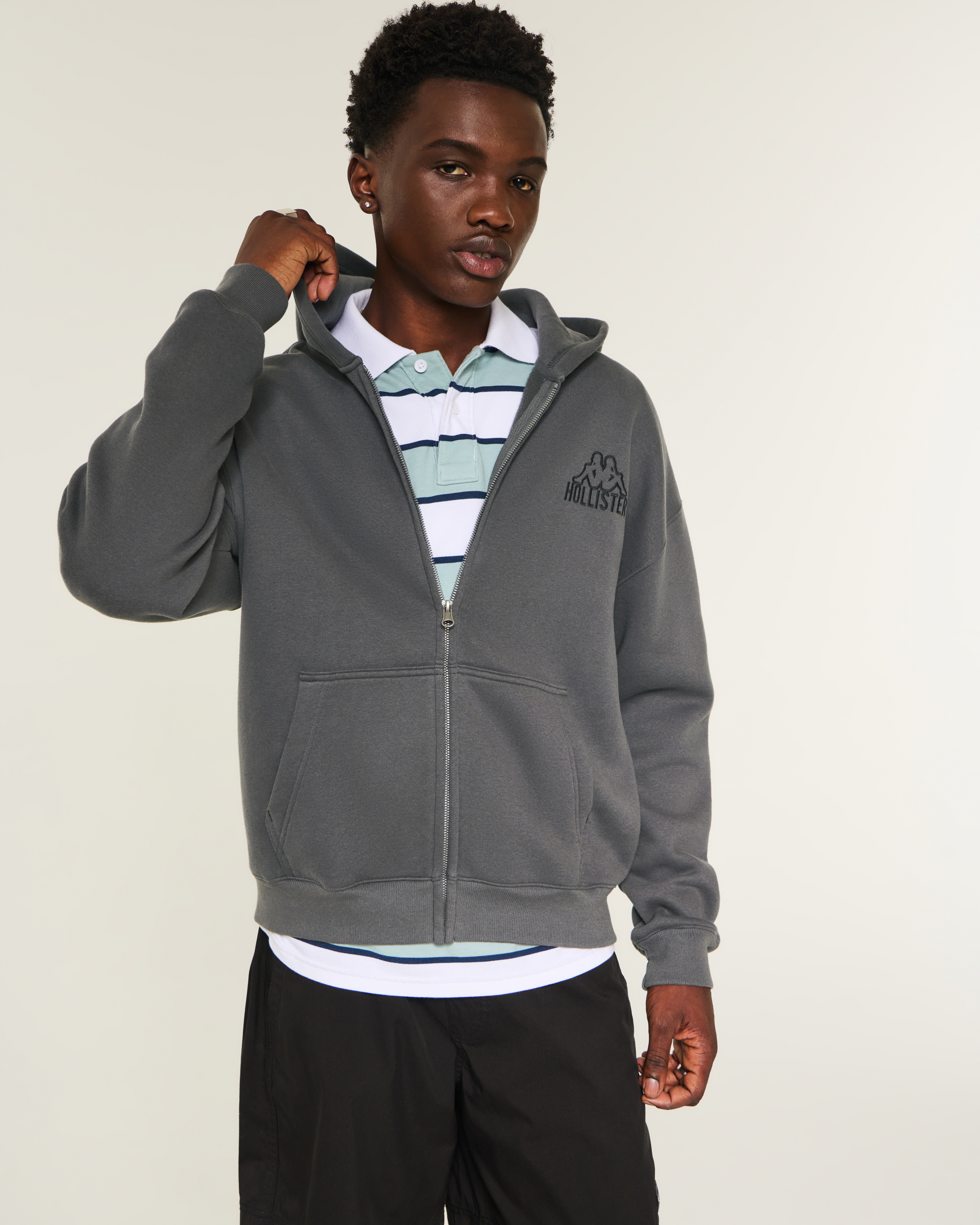 Hollister + Kappa Boxy Zip-Up Logo Graphic Hoodie | Liberty Center