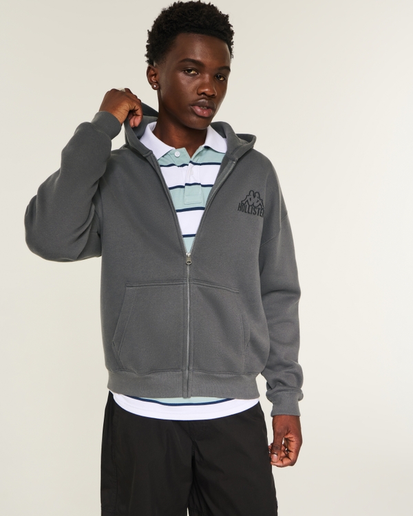 Hollister + Kappa Boxy Zip-Up Logo Graphic Hoodie, Black view 2