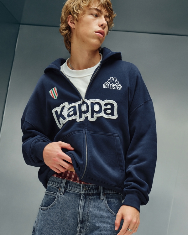 Hollister + Kappa Boxy Zip-Up Logo Graphic Hoodie, Navy view 2