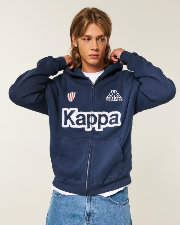 Hollister + Kappa Boxy Zip-Up Logo Graphic Hoodie, Navy view 1