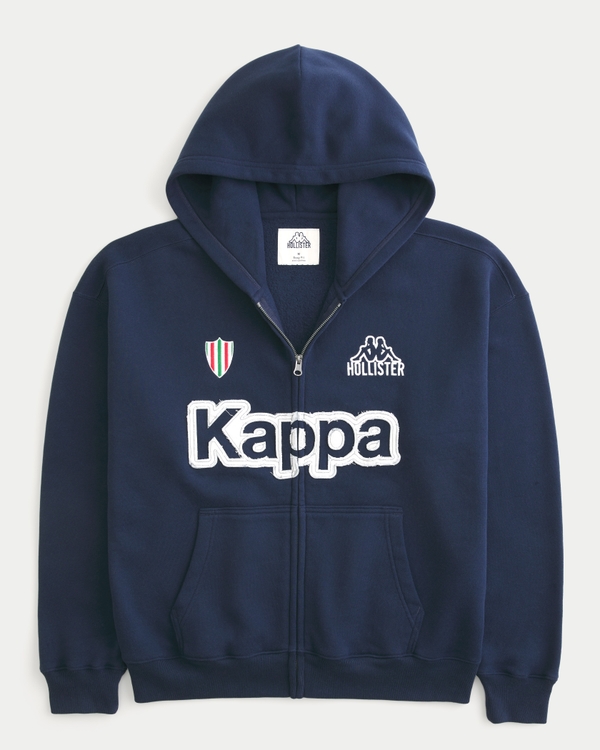 Hollister + Kappa Boxy Zip-Up Logo Graphic Hoodie, Navy view 2