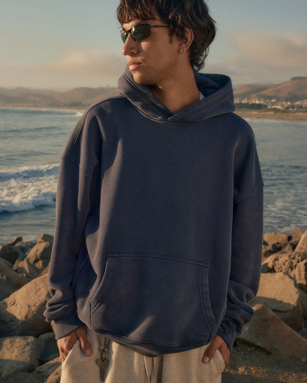 Boxy Washed Hoodie, Navy view 1