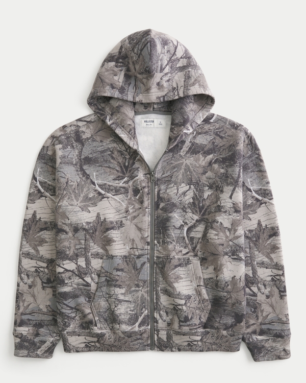 Hollister Feel Good Boxy Zip-Up Camo Hoodie