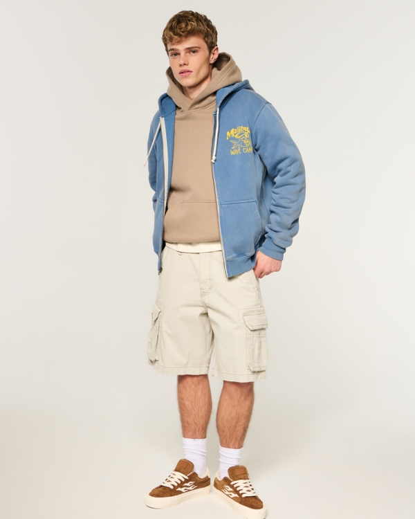 Zip-Up Malibu Wave Camp Hoodie, Washed Light Blue view 2