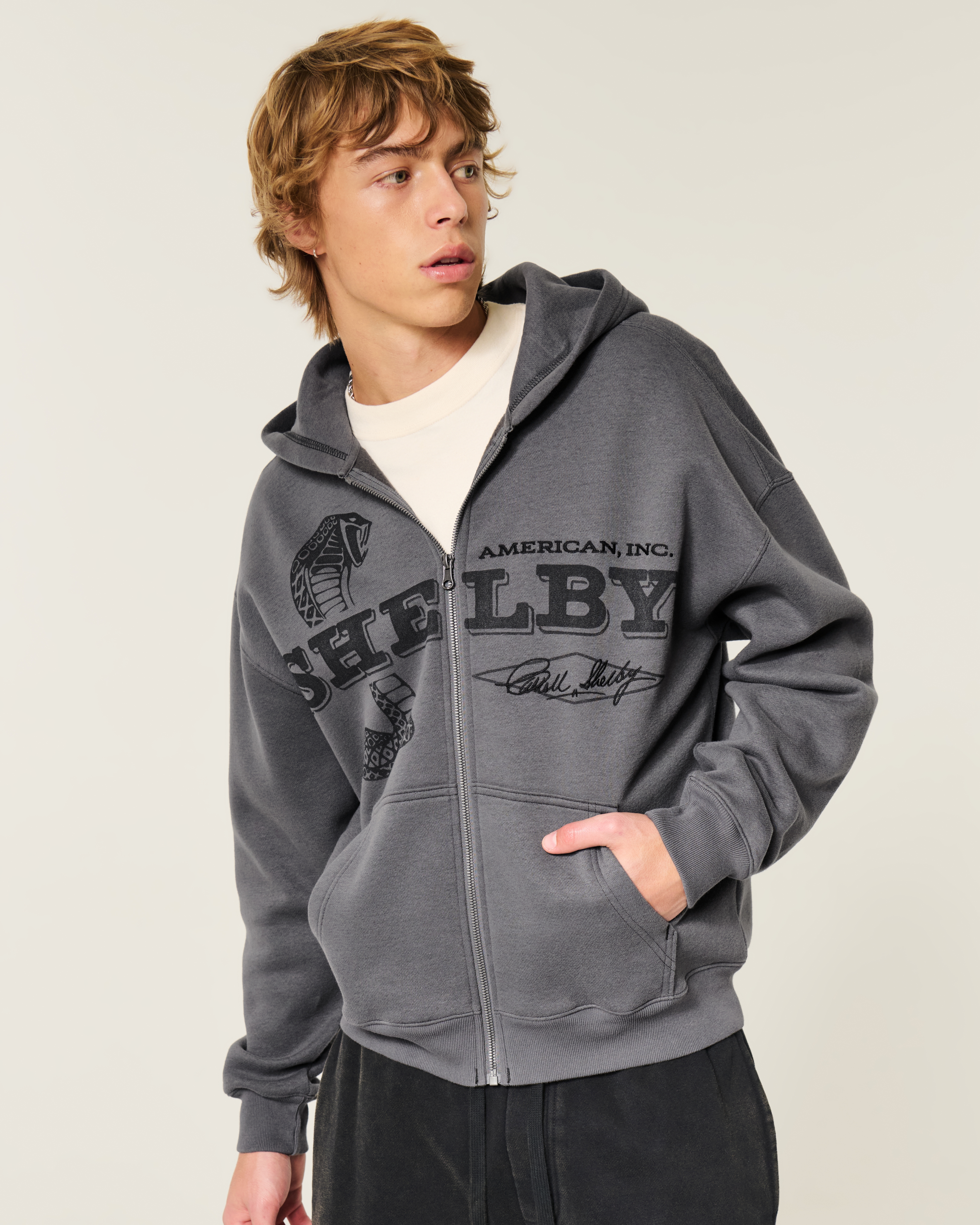 Boxy Zip-Up Shelby Graphic Hoodie