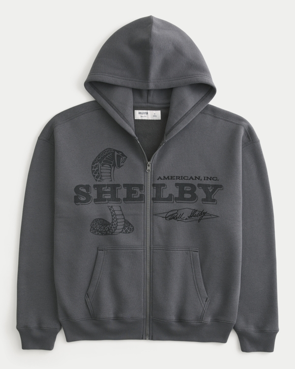 Boxy Zip-Up Shelby Graphic Hoodie, Black view 1