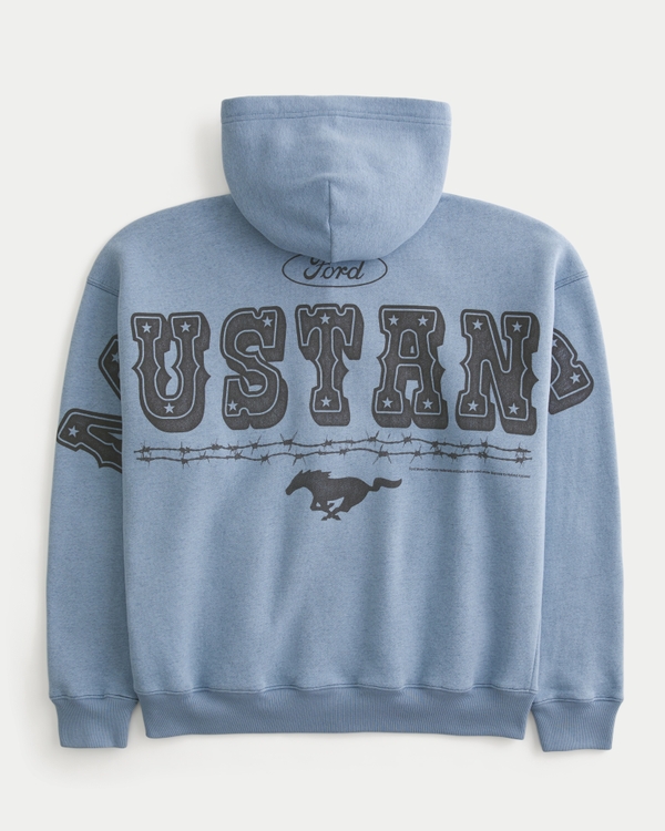 Boxy Zip-Up Ford Mustang Graphic Hoodie, Faded Navy view 1