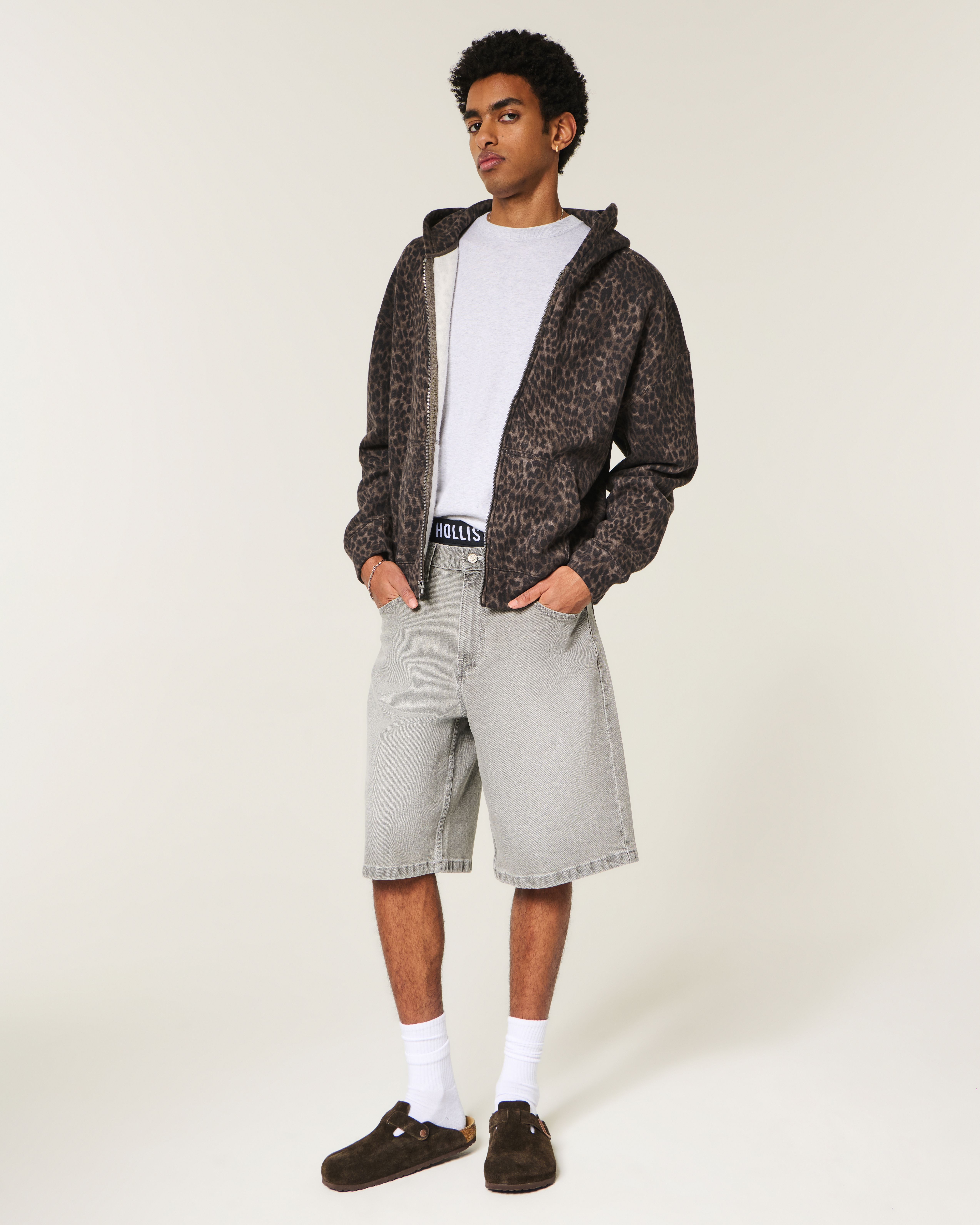 Boxy Zip-Up Leopard Print Hoodie