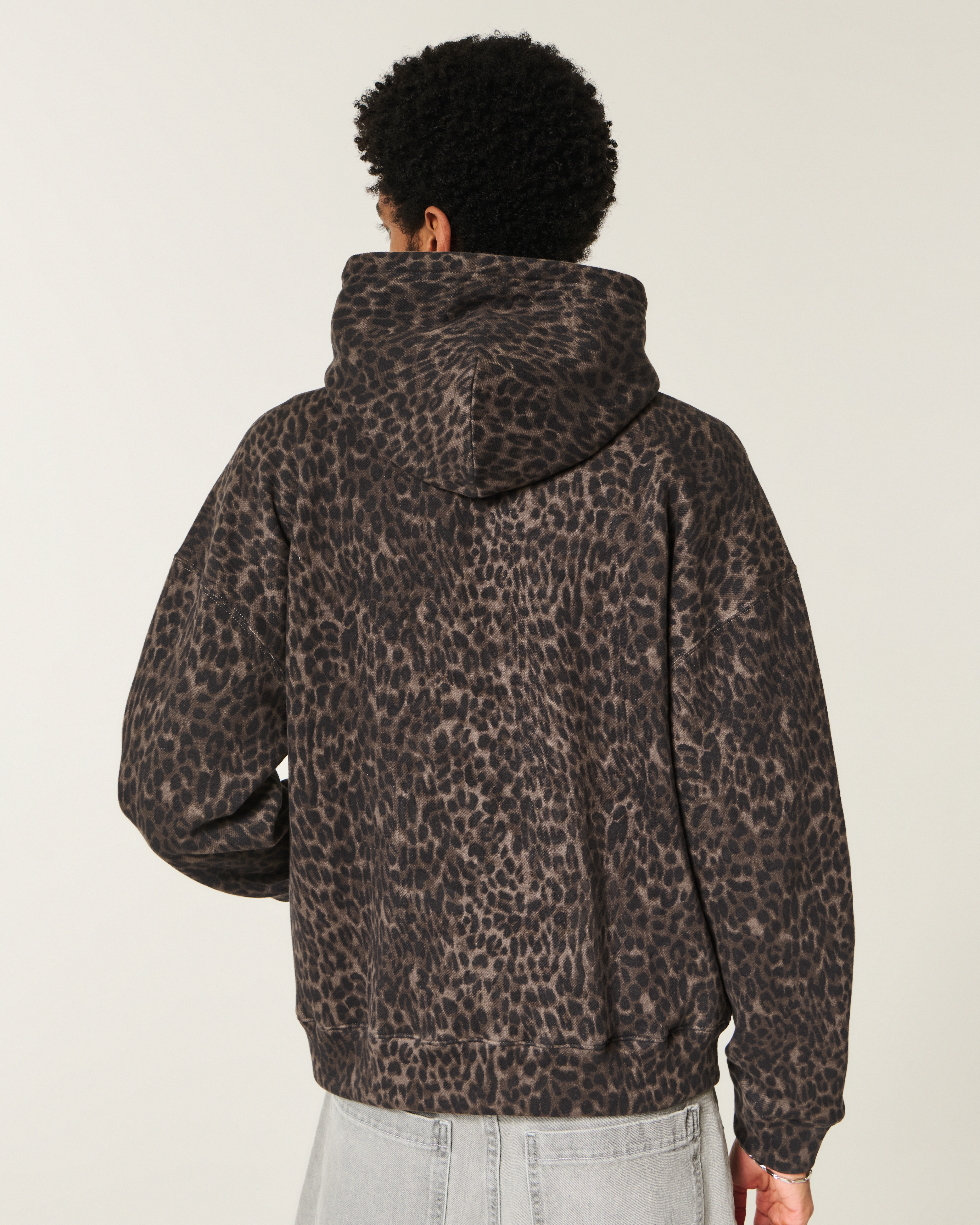 Boxy Zip-Up Leopard Print Hoodie