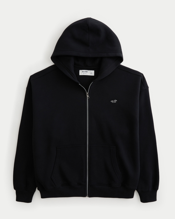 Boxy Zip-Up Icon Hoodie, Black view 1