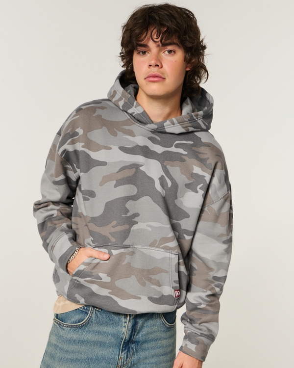 Boxy Camo Logo Graphic Hoodie, Gray Camo view 2
