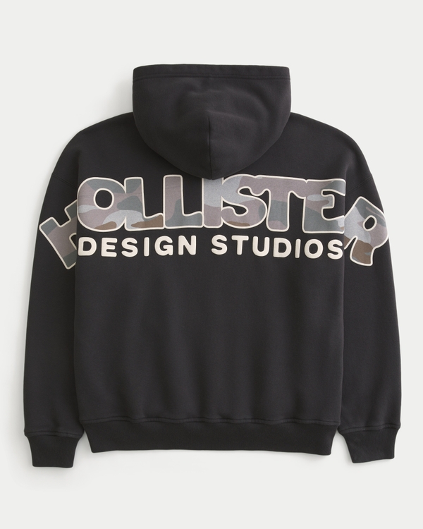 Boxy Logo Graphic Hoodie, Black view 1