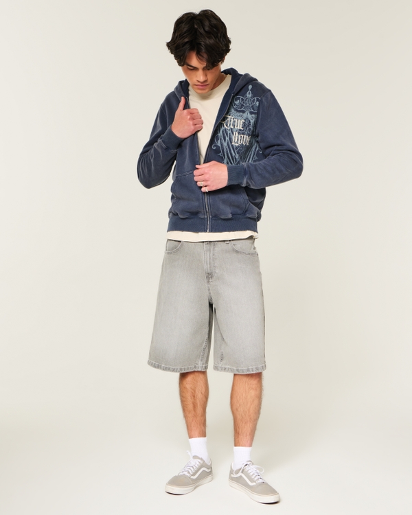 Zip-Up True Love Graphic Hoodie, Light Navy view 2