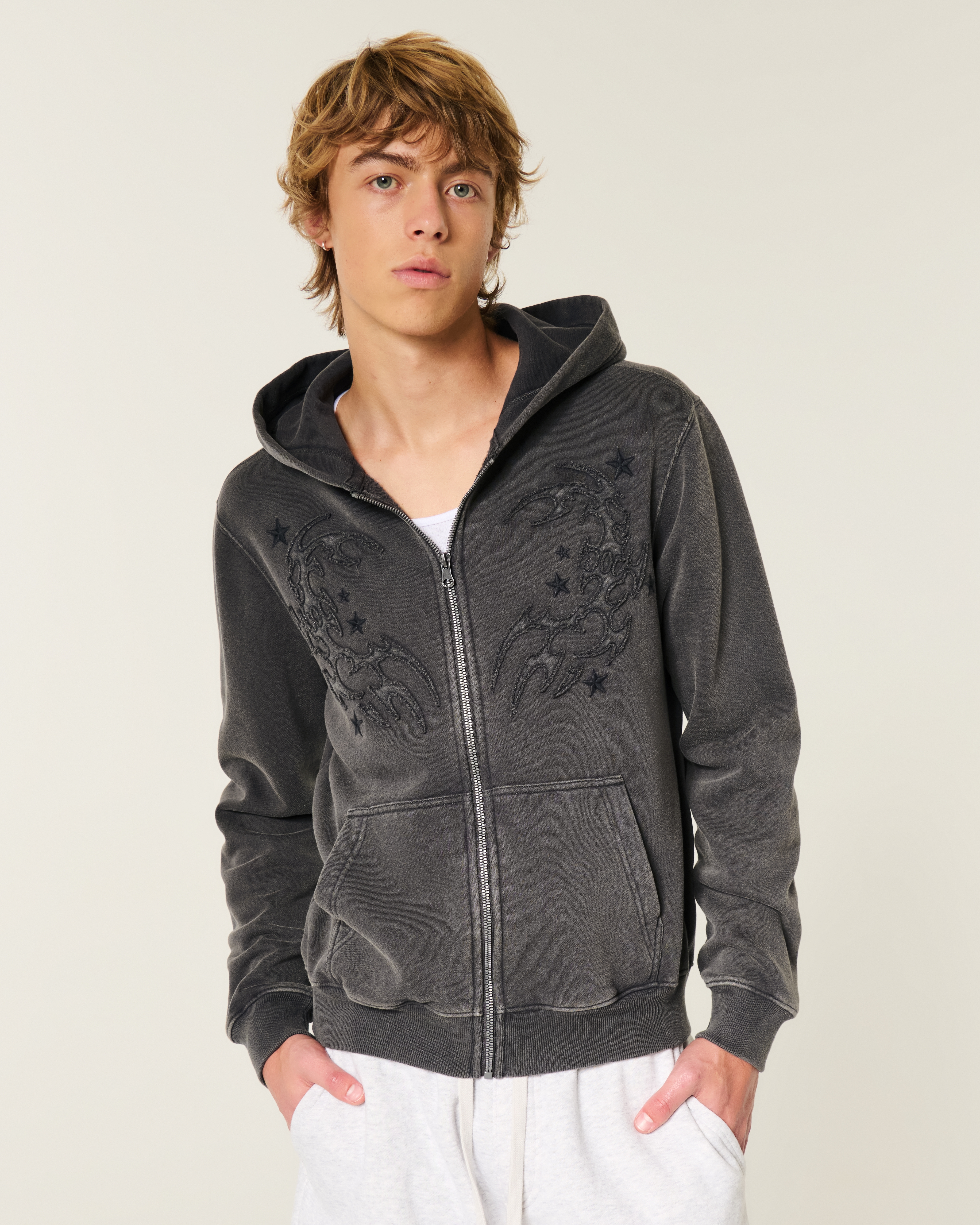 Embroidered Zip-Up Hoodie