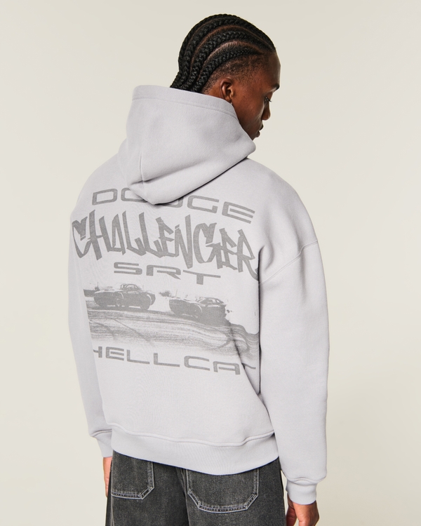 Boxy Dodge Challenger Graphic Hoodie, Gray view 1