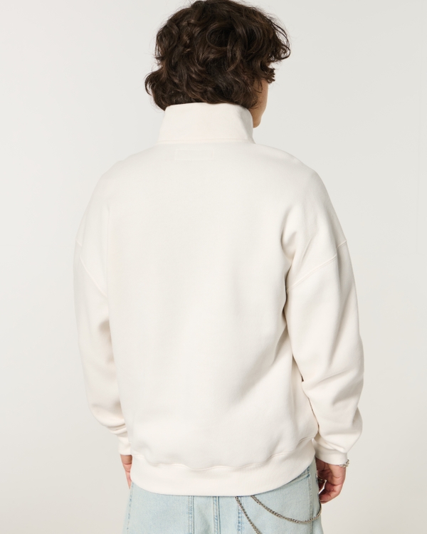 Boxy Quarter-Zip Logo Graphic Sweatshirt, Cream view 2