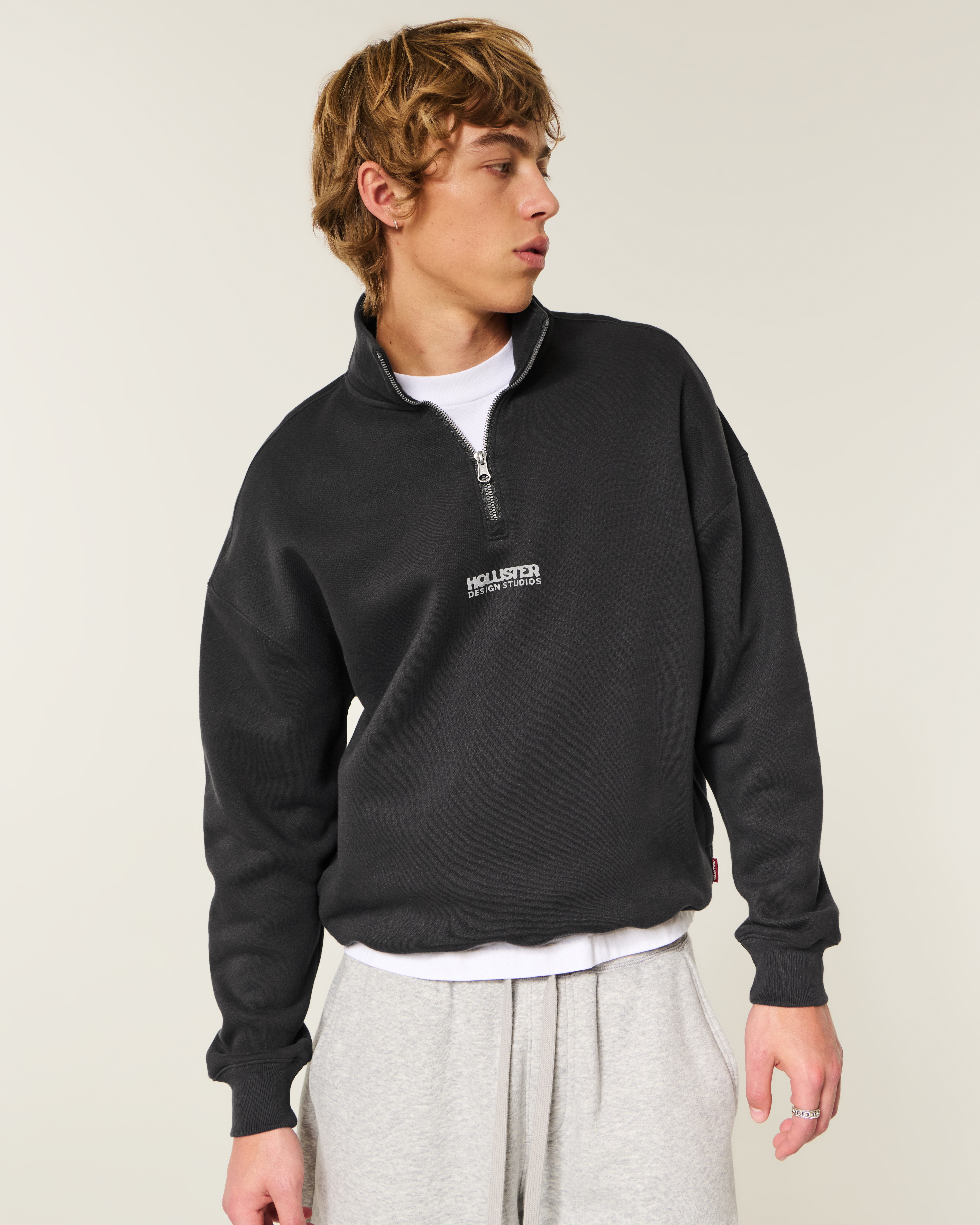 Boxy Quarter-Zip Logo Graphic Sweatshirt