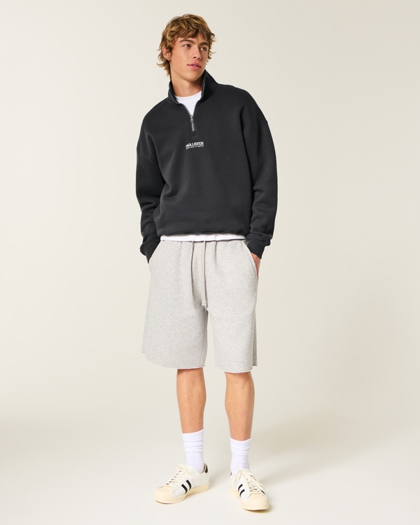 Boxy Quarter-Zip Logo Graphic Sweatshirt, Black view 2