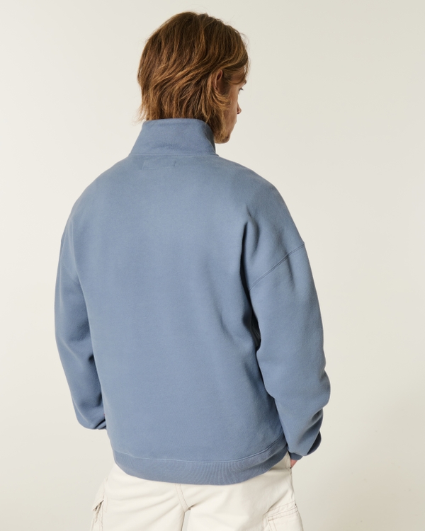 Boxy Quarter-Zip Logo Graphic Sweatshirt, Dark Blue view 2