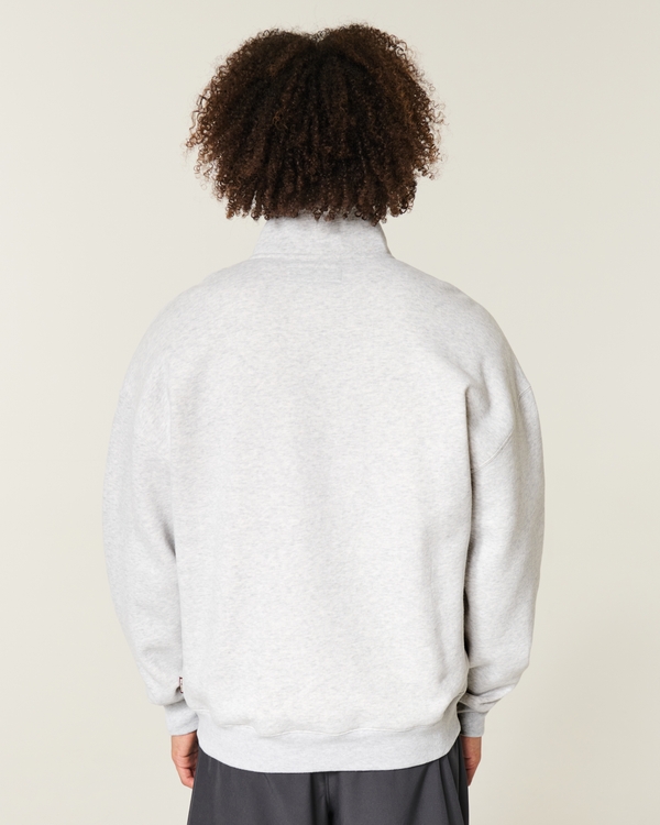Boxy Quarter-Zip Logo Graphic Sweatshirt, Light Heather Gray view 2