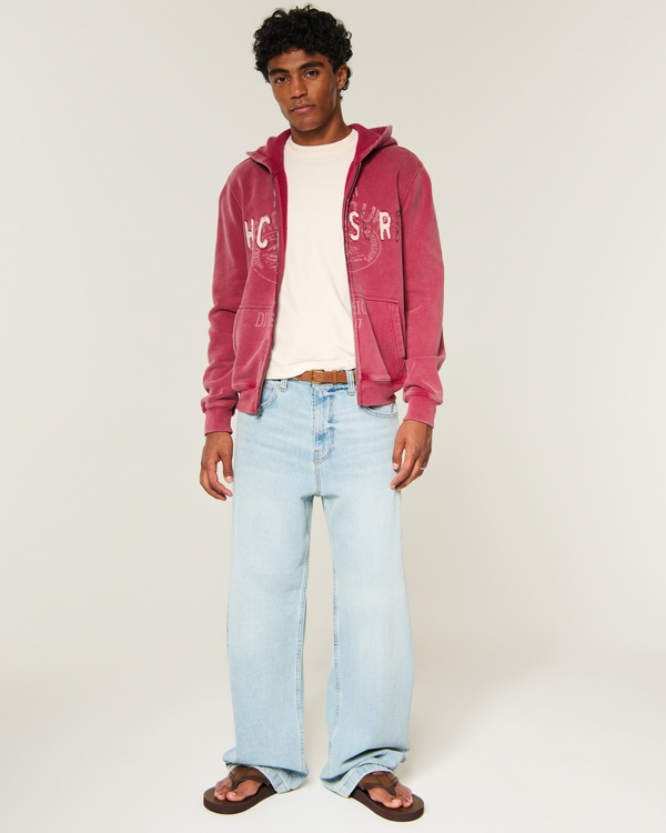 Zip-Up Logo Graphic Hoodie, Red view 2