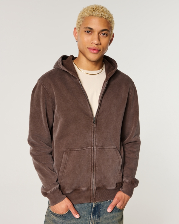 Zip-Up Hoodie, Washed Brown view 1