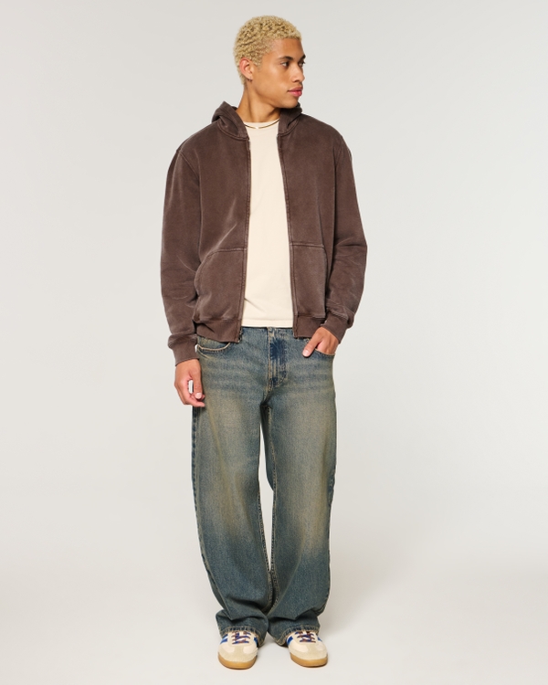 Zip-Up Hoodie, Washed Brown view 2