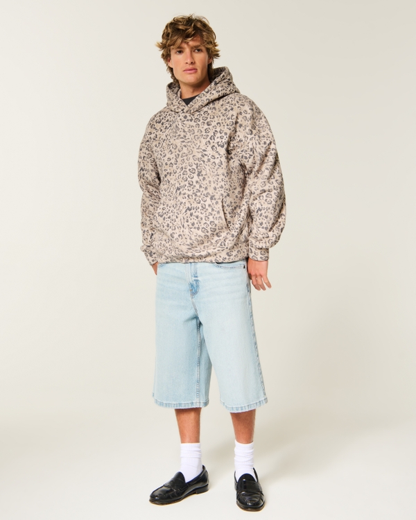 Boxy Leopard Print Hoodie, Tan Print view 2