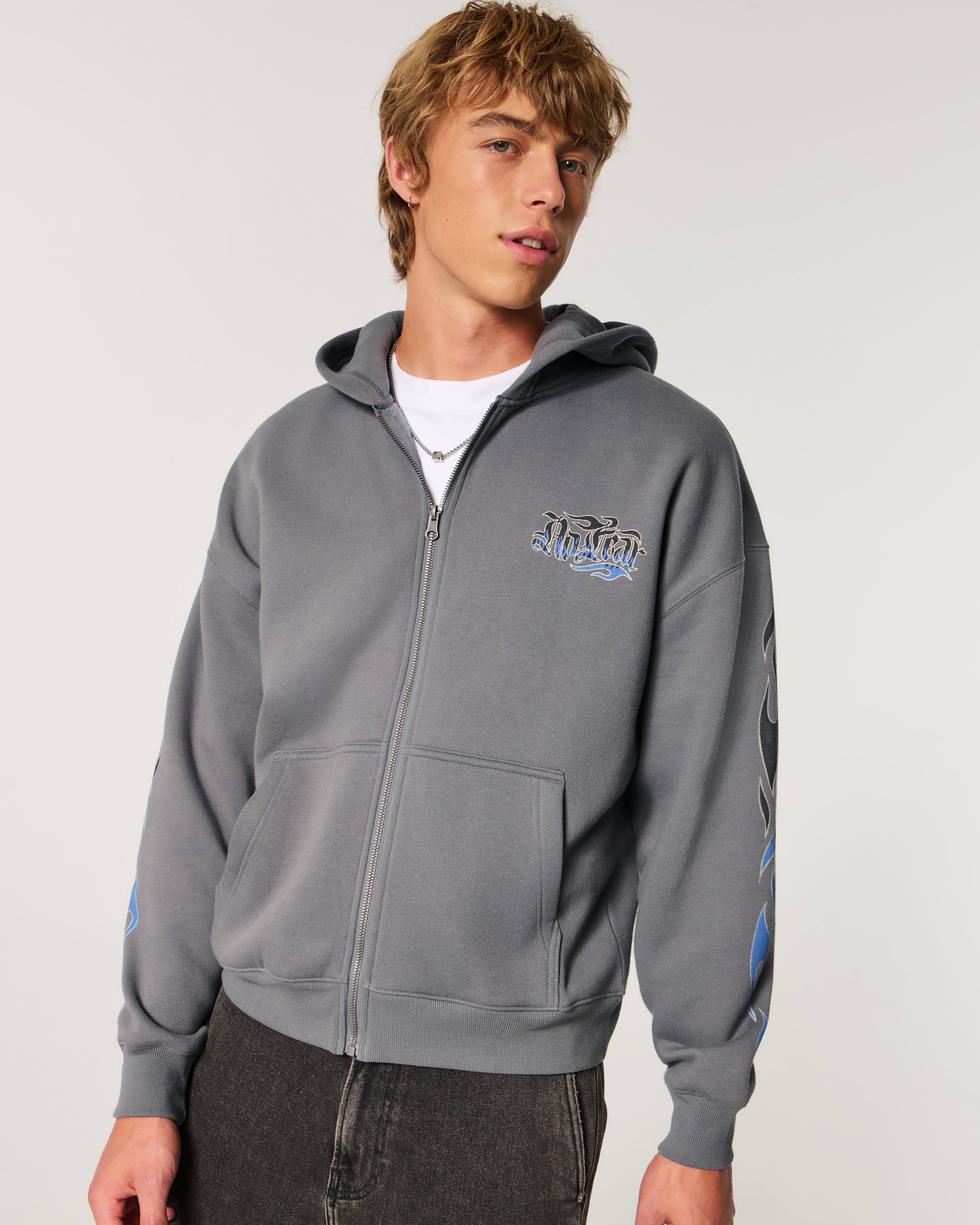 Boxy Zip-Up No Fear Graphic Hoodie