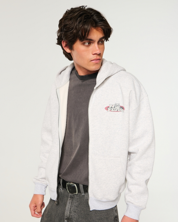 Zip-Up No Fear Graphic Hoodie, Light Heather Gray view 2