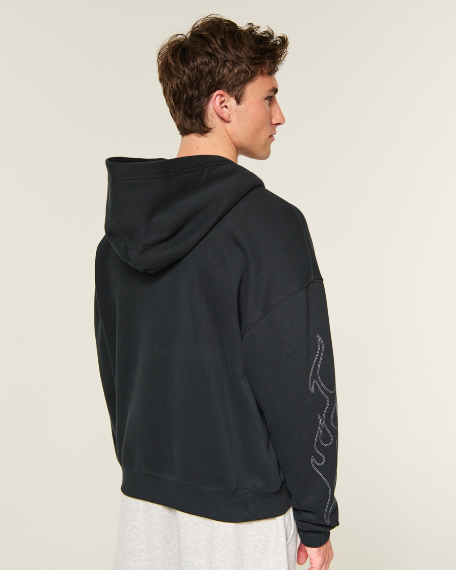 Boxy Zip-Up Embroidered Graphic Hoodie