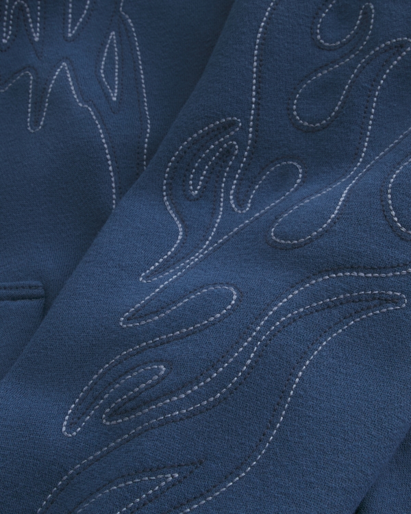 メンズ ボクシー ジップアップ刺繡グラフィックフーディー | メンズ
