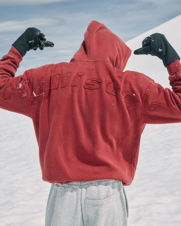 Boxy Washed Zip-Up Logo Graphic Hoodie