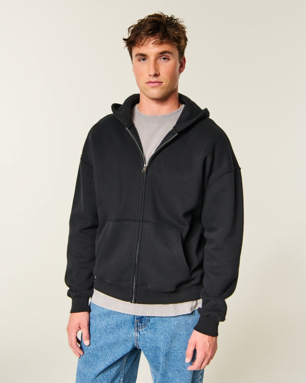 Boxy Zip-Up Hoodie, Black view 1
