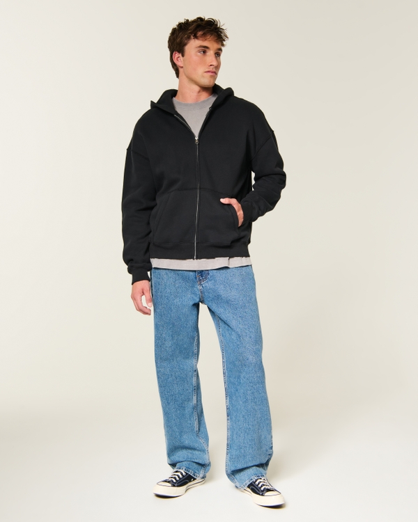 Boxy Zip-Up Hoodie, Black view 2