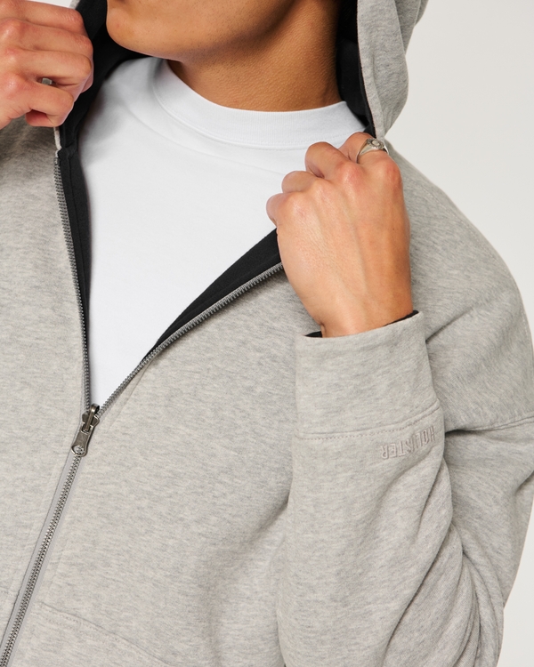 Boxy Reversible Zip-Up Hoodie, Heather Gray - Black view 2