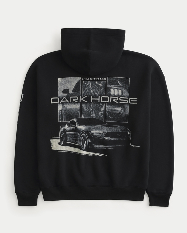 Boxy Zip-Up Ford Mustang Dark Horse Graphic Hoodie, Black view 1